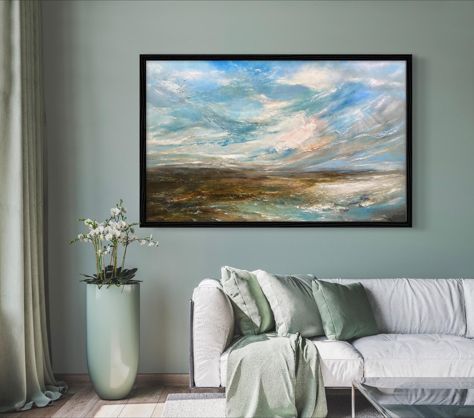 Selvaggio e libero, Pittura originale, Paesaggio marino semi-astratto, Arte dell'oceano, Blu - Painting di Helen Howells