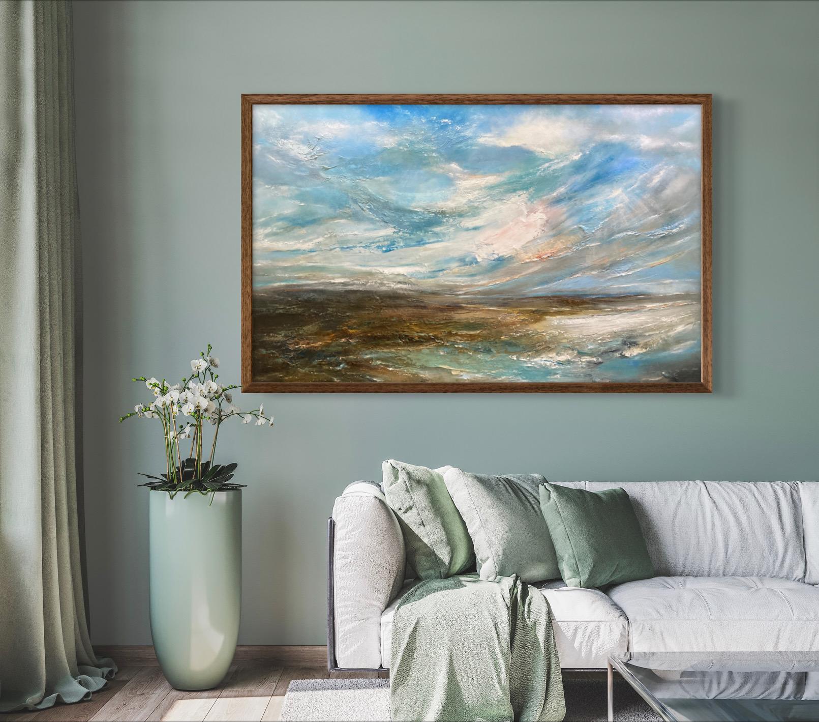 Selvaggio e libero, Pittura originale, Paesaggio marino semi-astratto, Arte dell'oceano, Blu - Landscape Painting Grigio di Helen Howells
