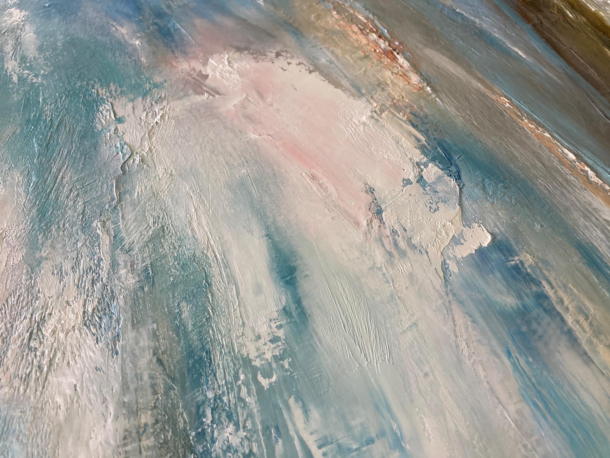 Wild and Free è un dipinto semi-astratto di Helen Howells che raffigura un paesaggio marino. È stata ispirata dalla costa del South Wales, che è la mia terra d'origine. Non si tratta di un luogo specifico, ma di una combinazione di molte passeggiate