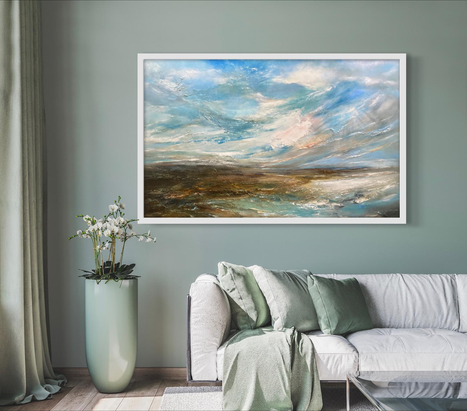 Selvaggio e libero, Pittura originale, Paesaggio marino semi-astratto, Arte dell'oceano, Blu in vendita 1