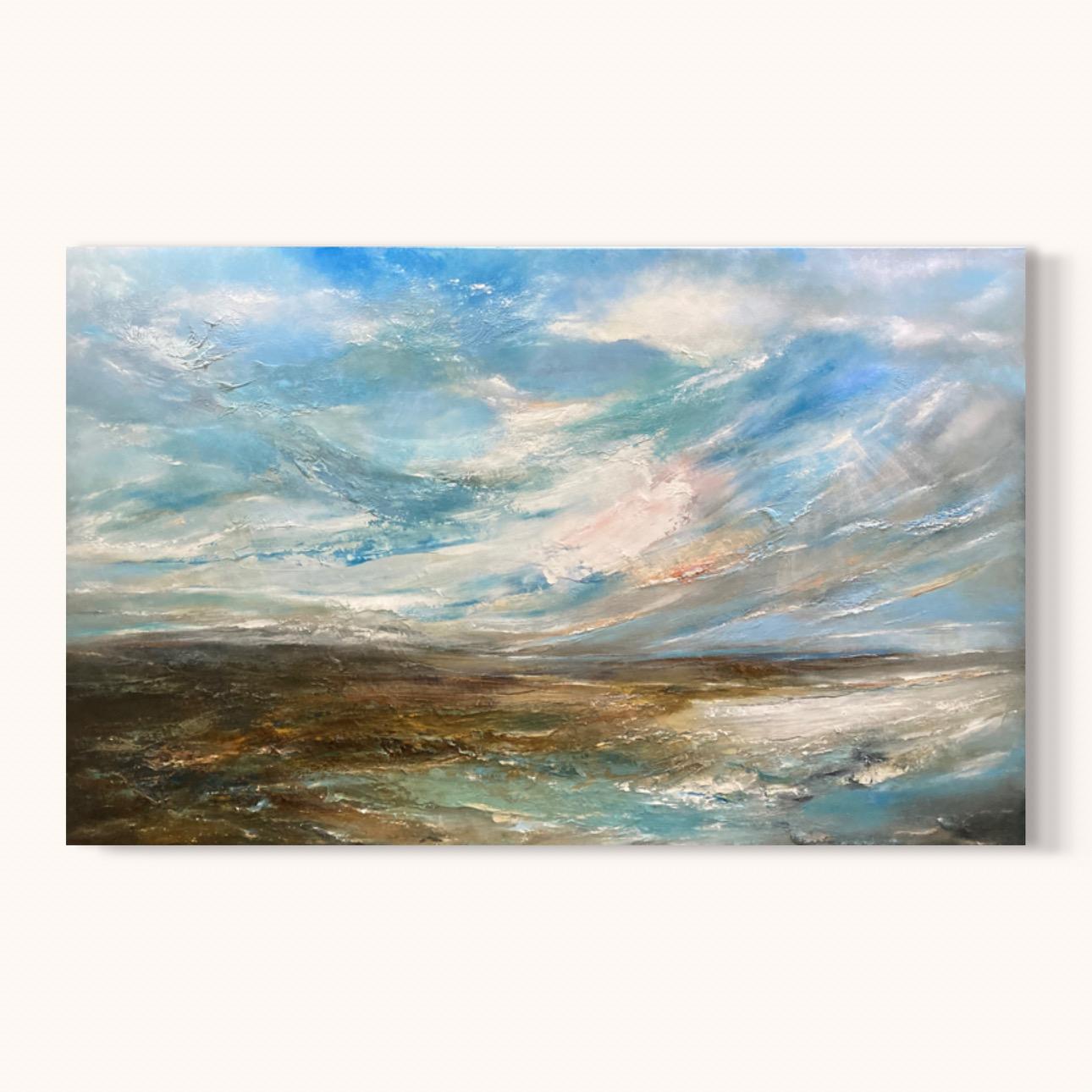 Selvaggio e libero, Pittura originale, Paesaggio marino semi-astratto, Arte dell'oceano, Blu in vendita 2
