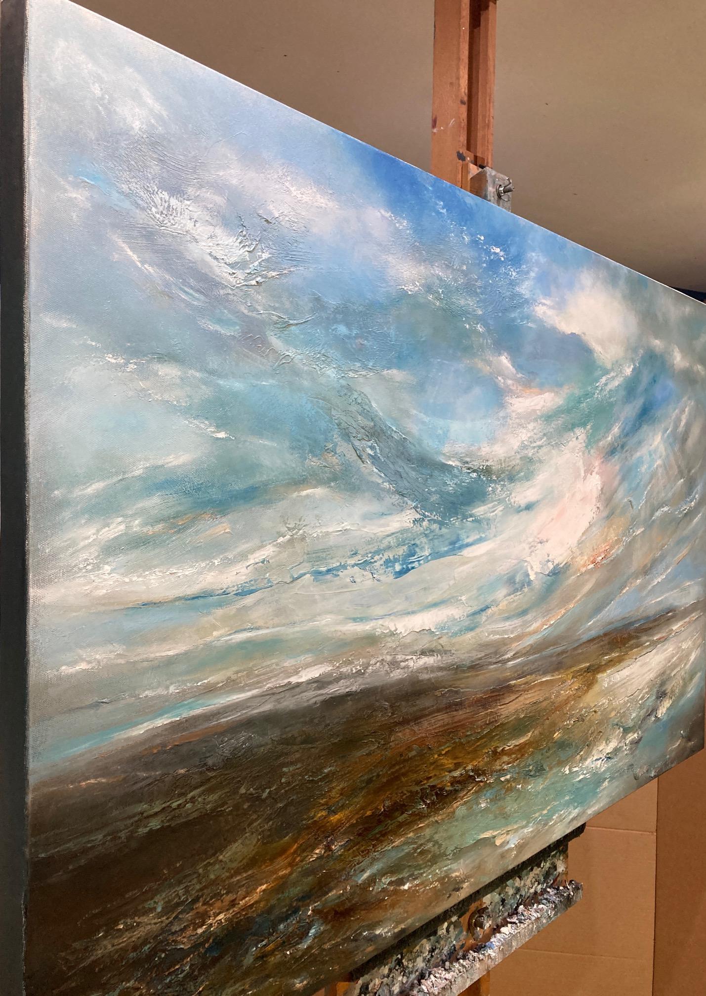 Selvaggio e libero, Pittura originale, Paesaggio marino semi-astratto, Arte dell'oceano, Blu in vendita 4