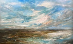 Selvaggio e libero, Pittura originale, Paesaggio marino semi-astratto, Arte dell'oceano, Blu