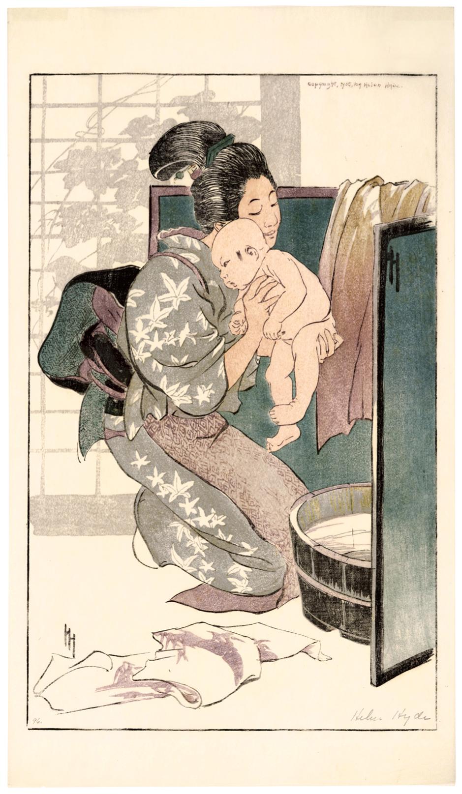 'Il bagno' - Artista donna interculturale dell'era Meji - Print di Helen Hyde
