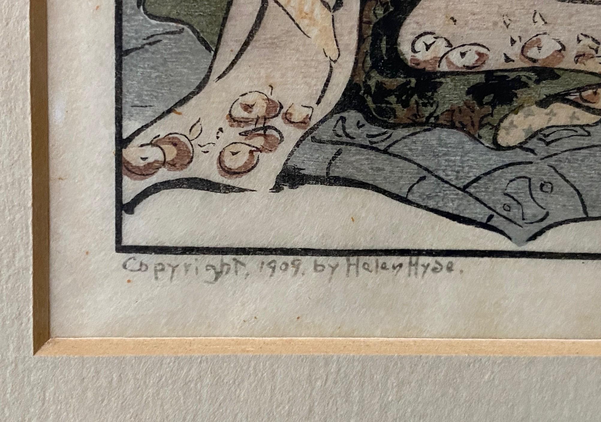 Helen Hyde Signed Japanese Meiji Era Woodblock Woodcut Print The Hired Baby 1909 (Gravure sur bois de l'ère Meiji) en vente 5
