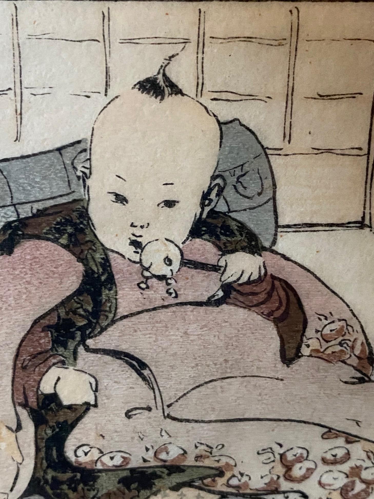 Helen Hyde Signed Japanese Meiji Era Woodblock Woodcut Print The Hired Baby 1909 (Gravure sur bois de l'ère Meiji) en vente 7