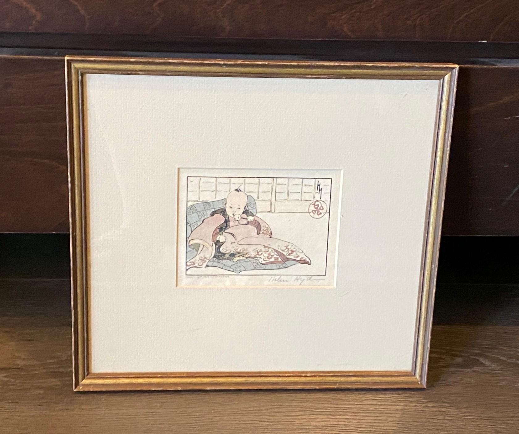 Une magnifique gravure sur bois japonaise de l'artiste américaine Helen Hyde (1868 -1919) intitulée 