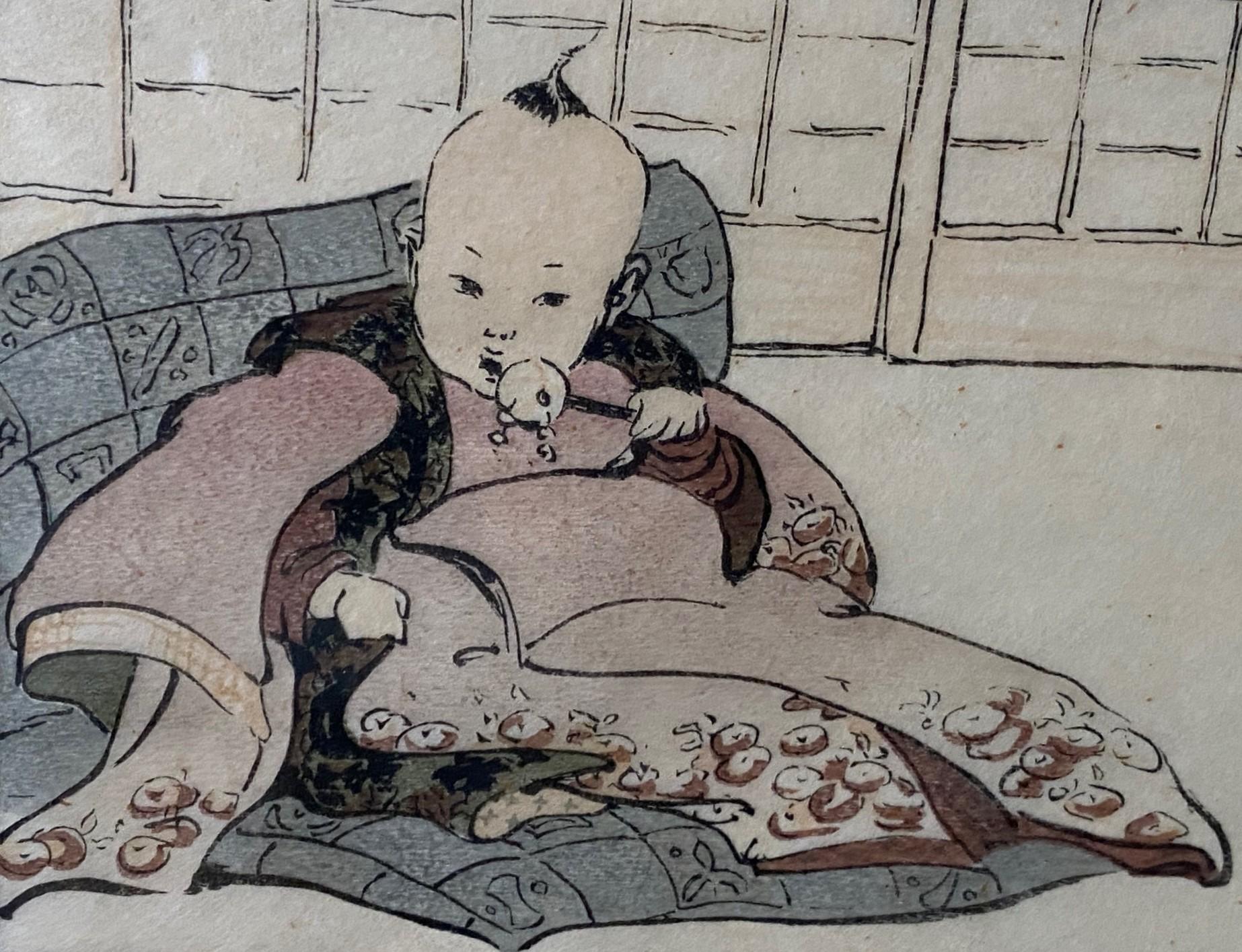 Début du 20ème siècle Helen Hyde Signed Japanese Meiji Era Woodblock Woodcut Print The Hired Baby 1909 (Gravure sur bois de l'ère Meiji) en vente