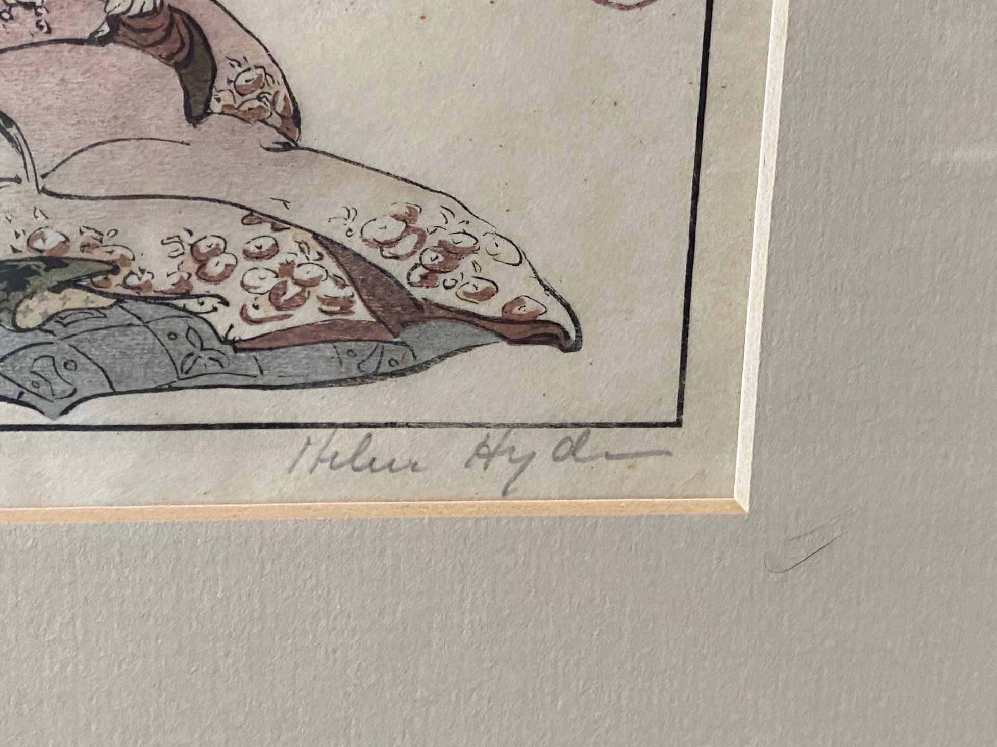 Helen Hyde Signed Japanese Meiji Era Woodblock Woodcut Print The Hired Baby 1909 (Gravure sur bois de l'ère Meiji) en vente 2