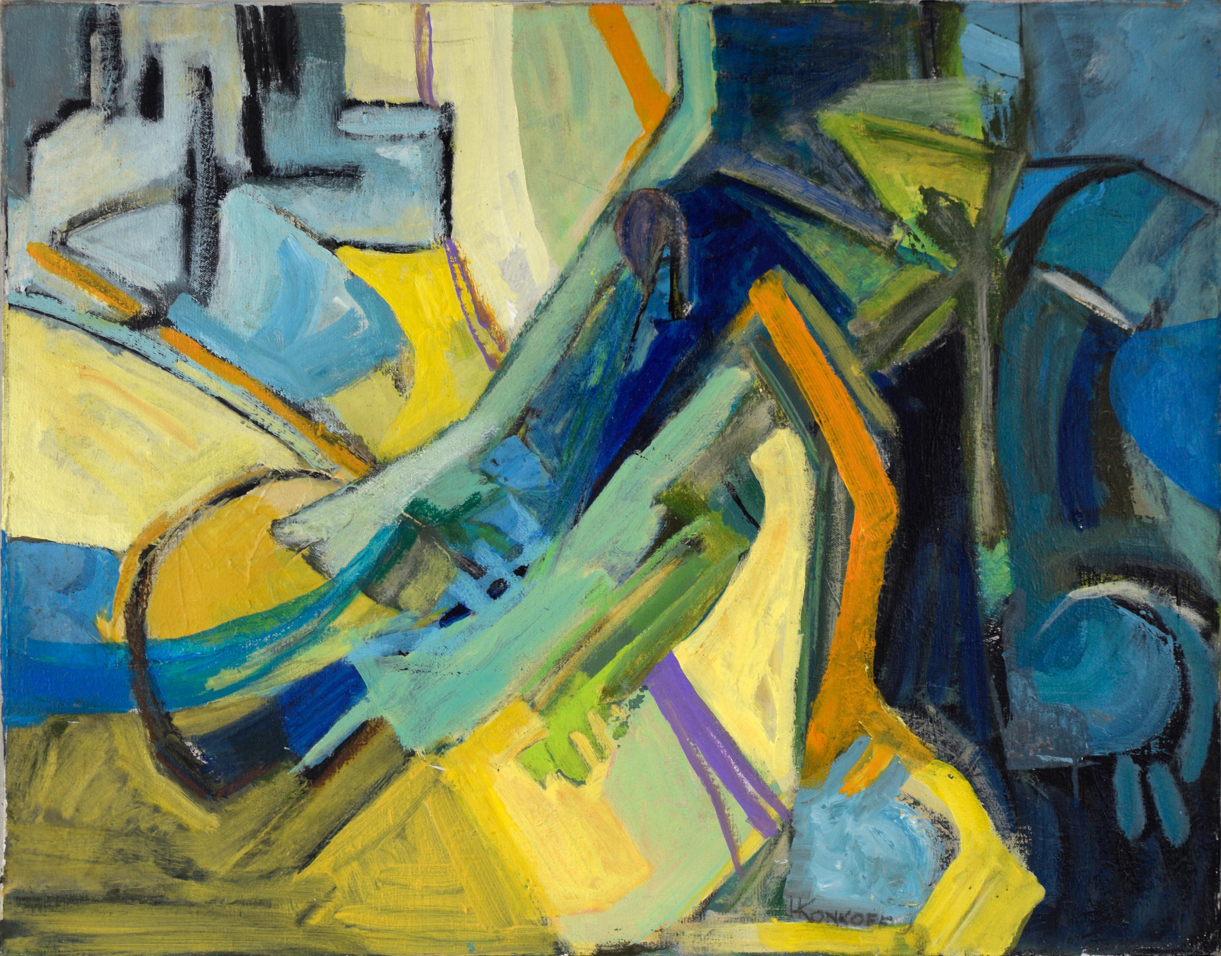 Helen Konkoff Abstract Painting - "Wheel Shaft" - 1969 Abstract Geometric Composition