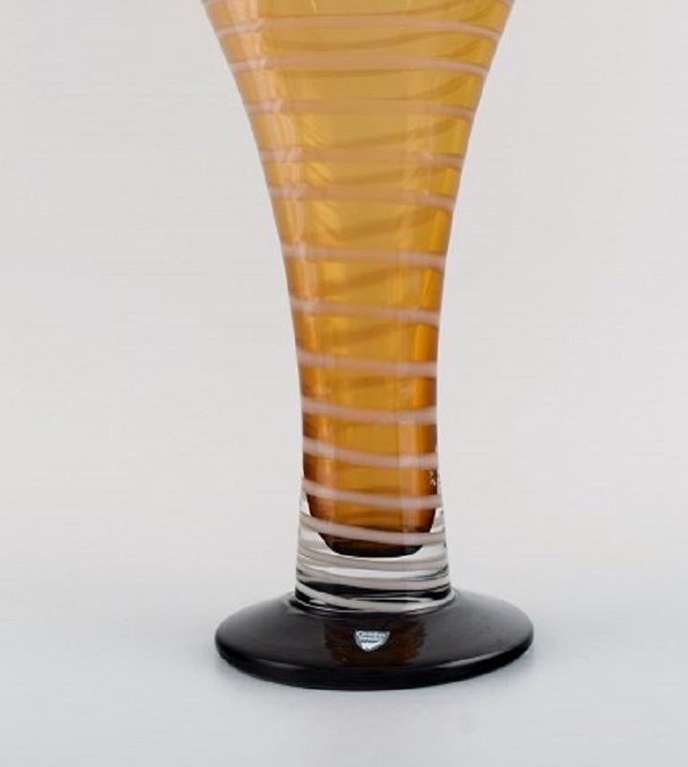 Scandinavian Modern Helén Krantz for Orrefors, Large Fungi Vase in Amber Colored Art Glass, 1980s