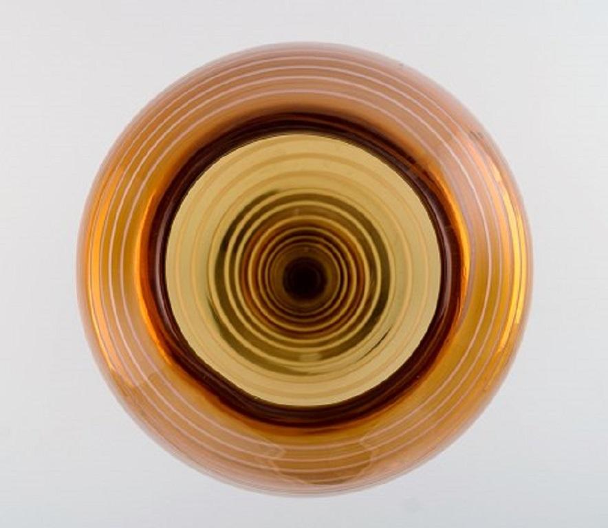 Swedish Helén Krantz for Orrefors, Large Fungi Vase in Amber Colored Art Glass, 1980s