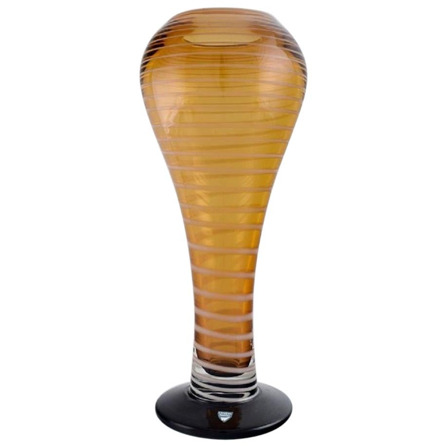 Helén Krantz for Orrefors, Large Fungi Vase in Amber Colored Art Glass, 1980s