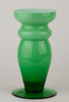 Helen Krantz for Orrefors Green Glass Vase, Scandinavian Modern 1980s