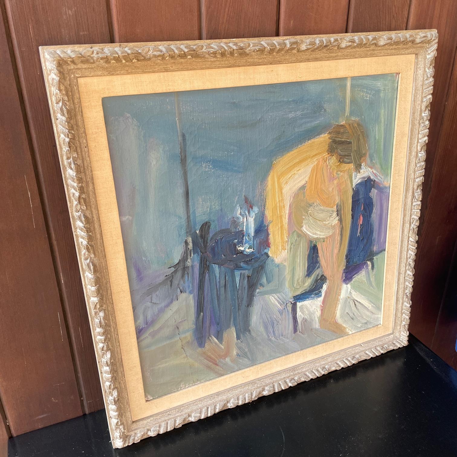 Mid-Century Modern Helen Landgarten Los Angeles Figural Oil Painting Framed an Art Therapy Founder For Sale