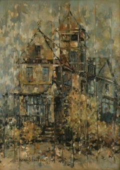 „Der viktorianische Sentinel“ – architektonische Landschaft aus der Mitte des Jahrhunderts in Öl auf Leinwand