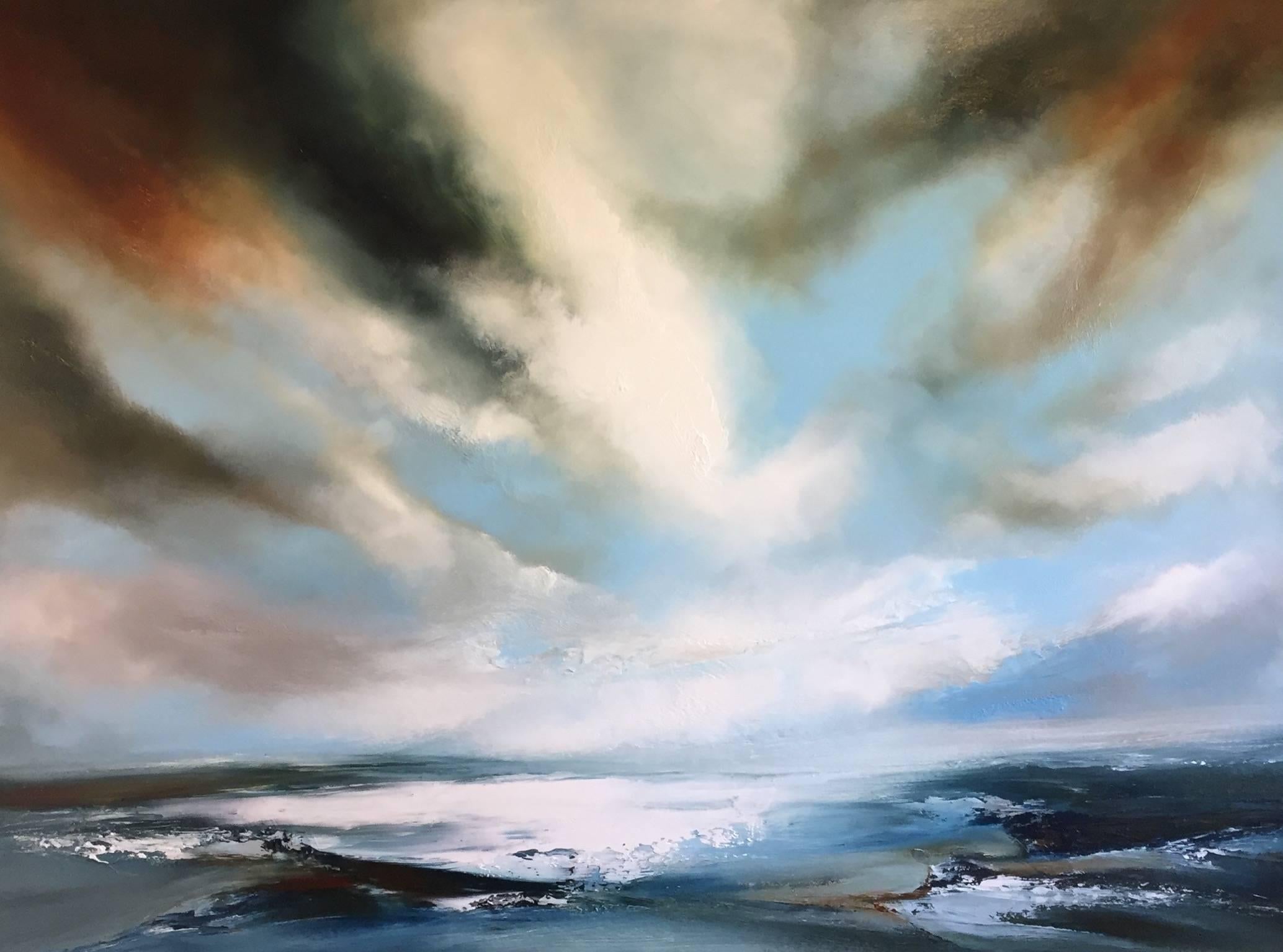 Helen Langfield Abstract Painting - Across the Water, oil painting seascape and skyscape 