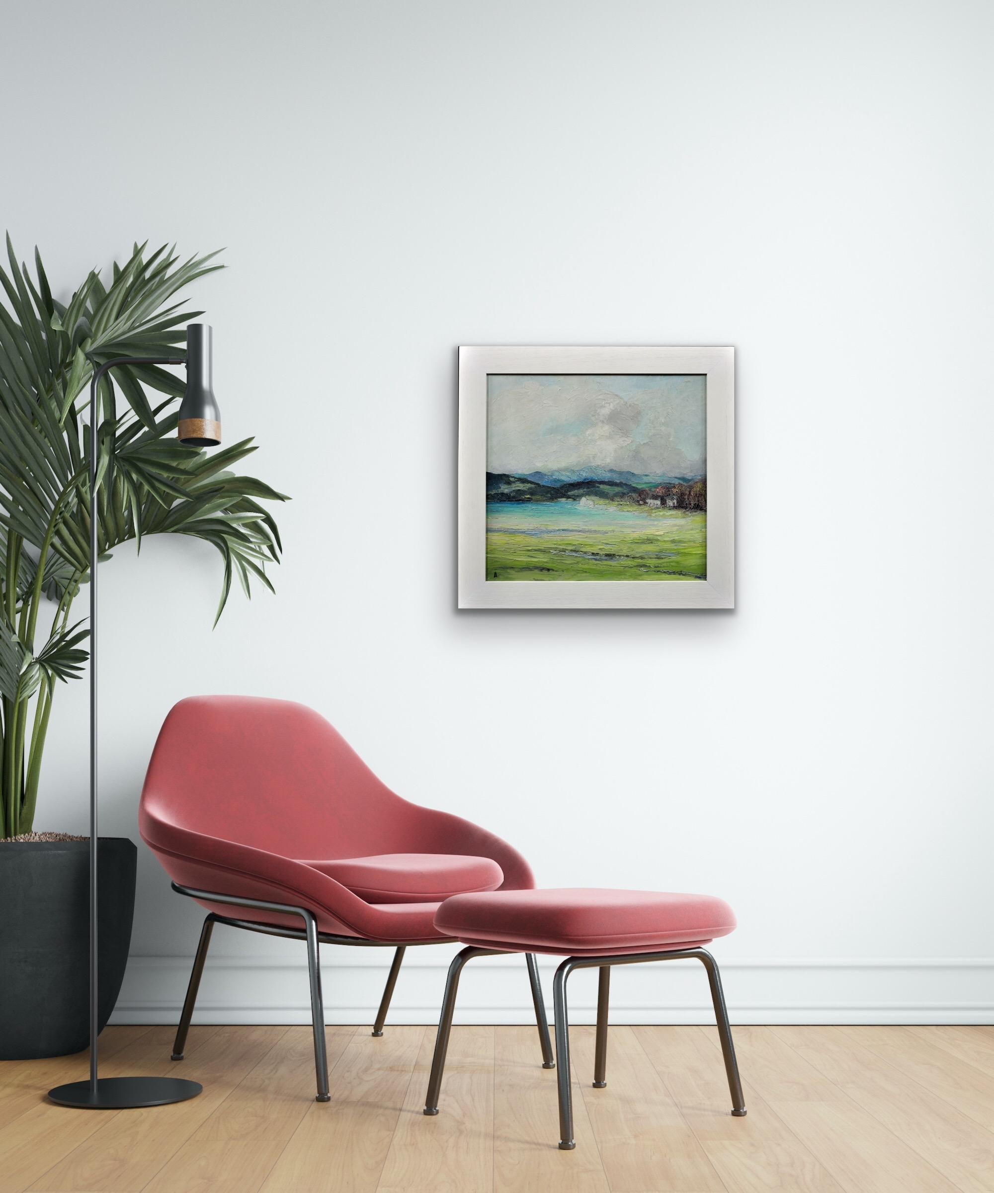 Gerahmte Landschaft im Lake District Impasto, Ölgemälde, Fluss Leventuary, Impasto im Angebot 1