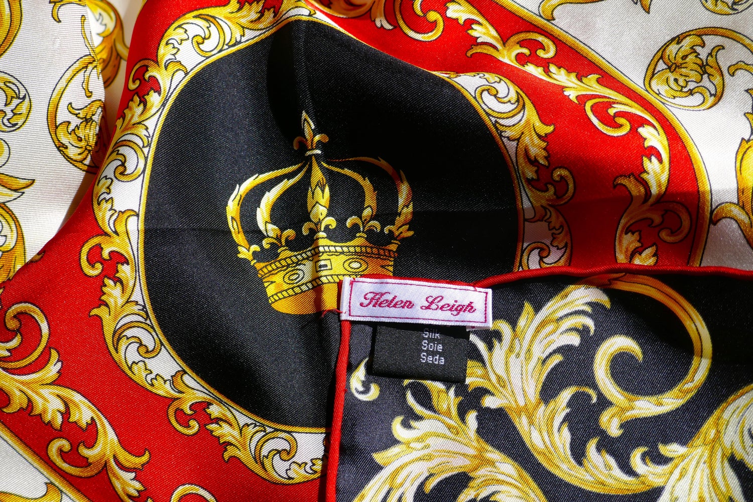 Helen Leigh Silk Neck Scarf Classical Armorial Design from Italian  Collection For Sale at 1stDibs | helen leigh scarf