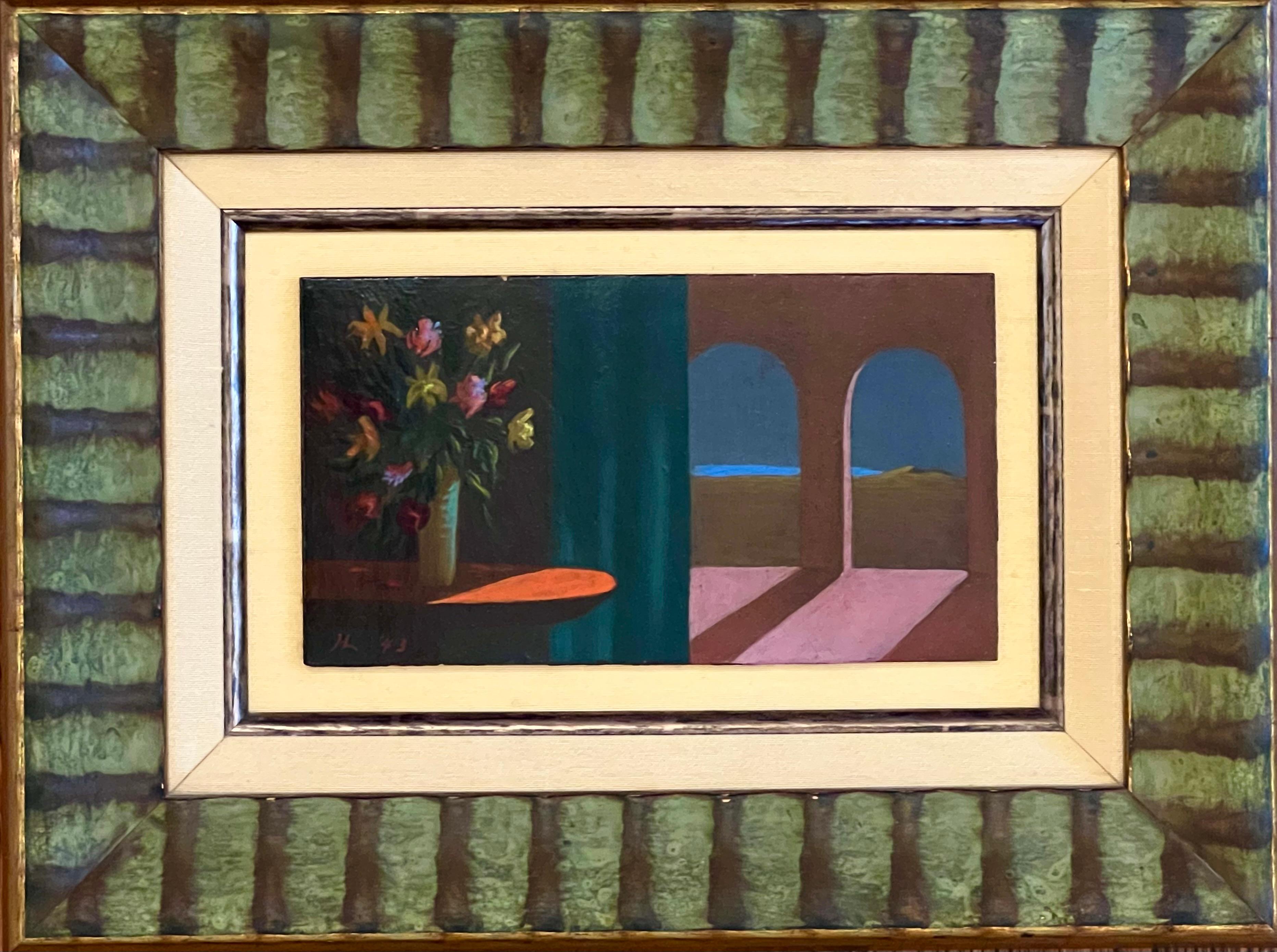 Fleurs et arcs - Moderne Painting par Helen Lundeberg