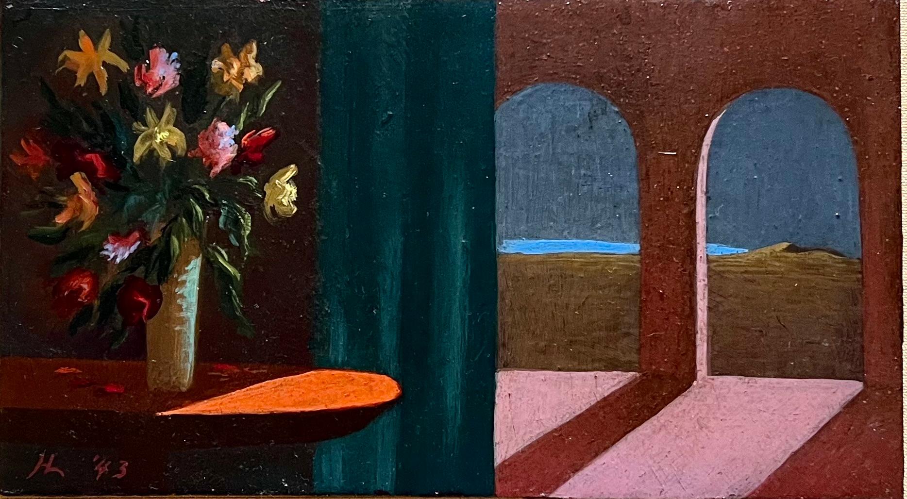 Blumen und Bögen – Painting von Helen Lundeberg