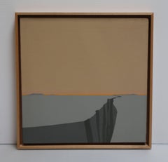 Untitled (Cleft), abstract landscape of cleft with orange sky and grey ground