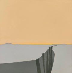 Untitled (Cleft), abstract landscape of cleft with orange sky and grey ground 