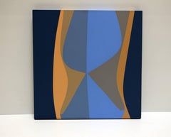 Untitled (March), blue and cream geometric Surrealist acrylic painting