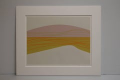 Landscape, yellow, pink and orange serigraph of abstract landscape