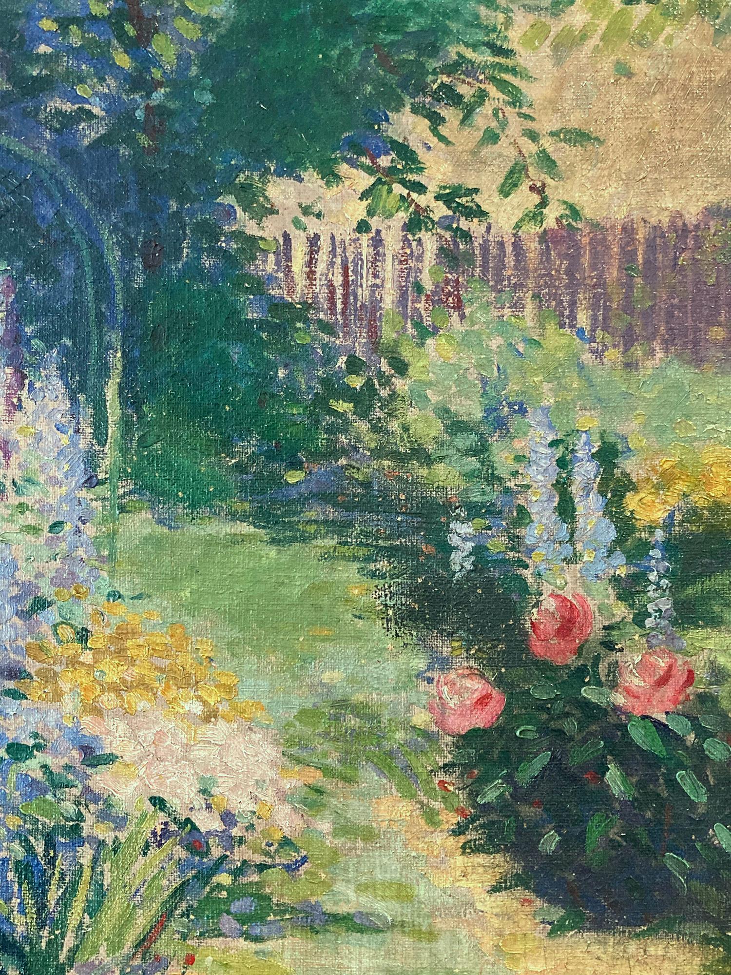 This piece is a pertinent example of Helen Butman most sought after works, depicting a Garden view with flowers by the water.  As an American Impressionist artist, most of Butman's works were produced in the Early 20th Century, between 1900- 1920,