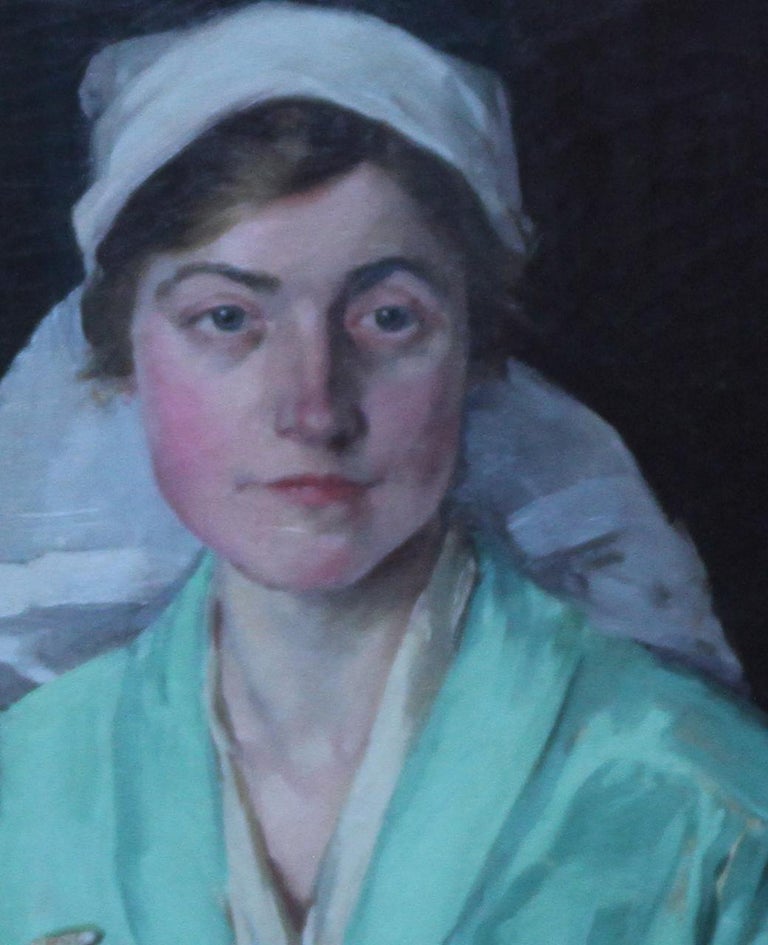 Portrait of a Nurse - Scottish art 1918 oil painting female artist NHS - Realist Painting by Helen Margaret MacKenzie