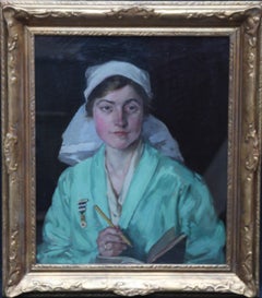 Portrait of a Nurse - Scottish art 1918 oil painting female artist NHS