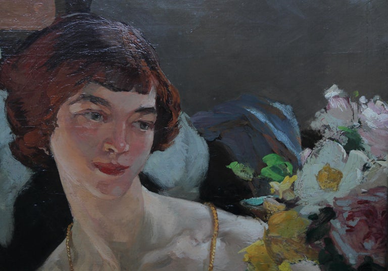 Self Portrait with Cat - Scottish 1920's Art Deco Oil Painting female artist  For Sale 3