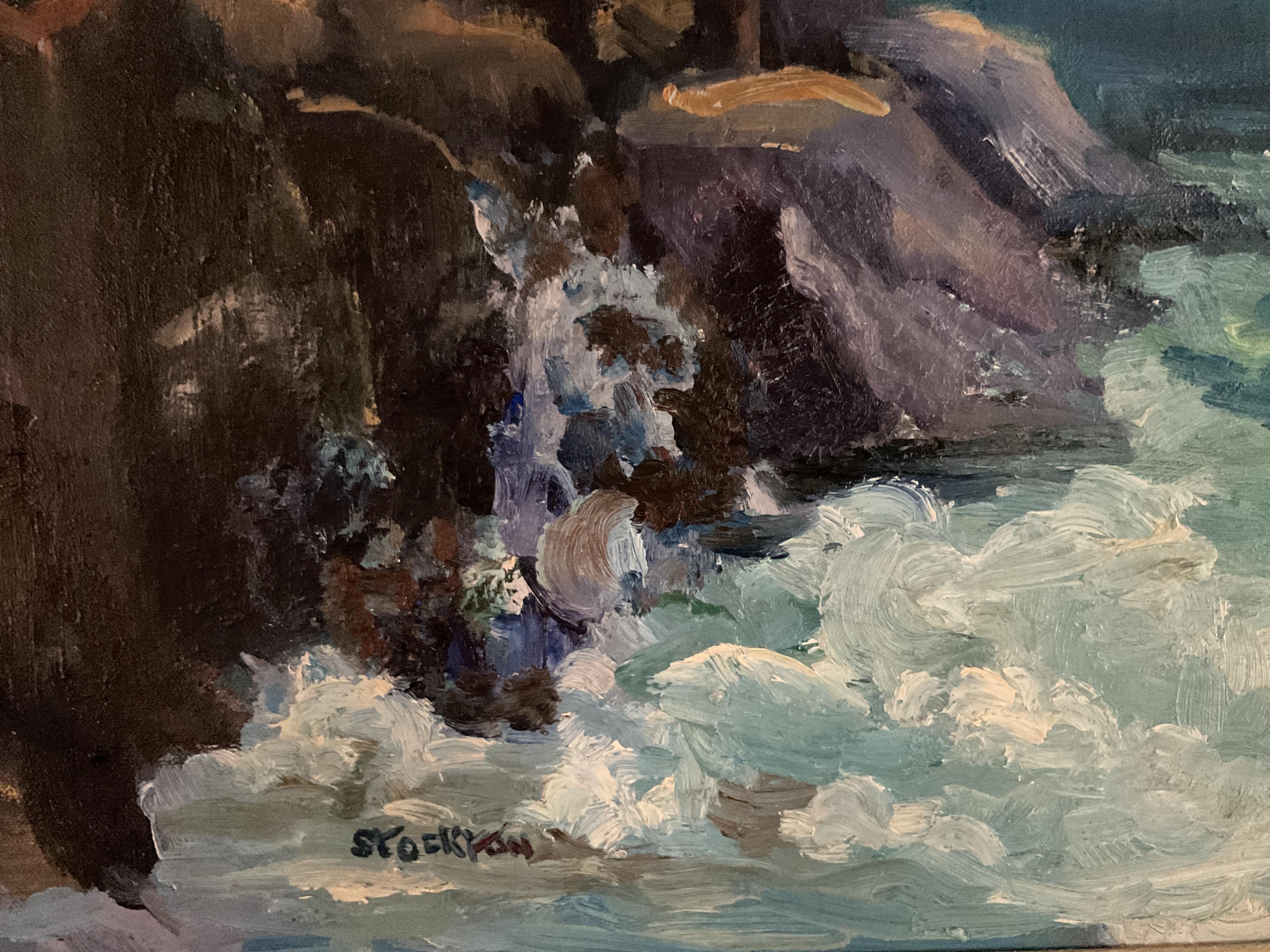 Bass Rocks, Impressionistische Gloucester- Meereslandschaft, New Jersey-Künstlerin Helen Stockton (Braun), Landscape Painting, von Helen Marie Stockton
