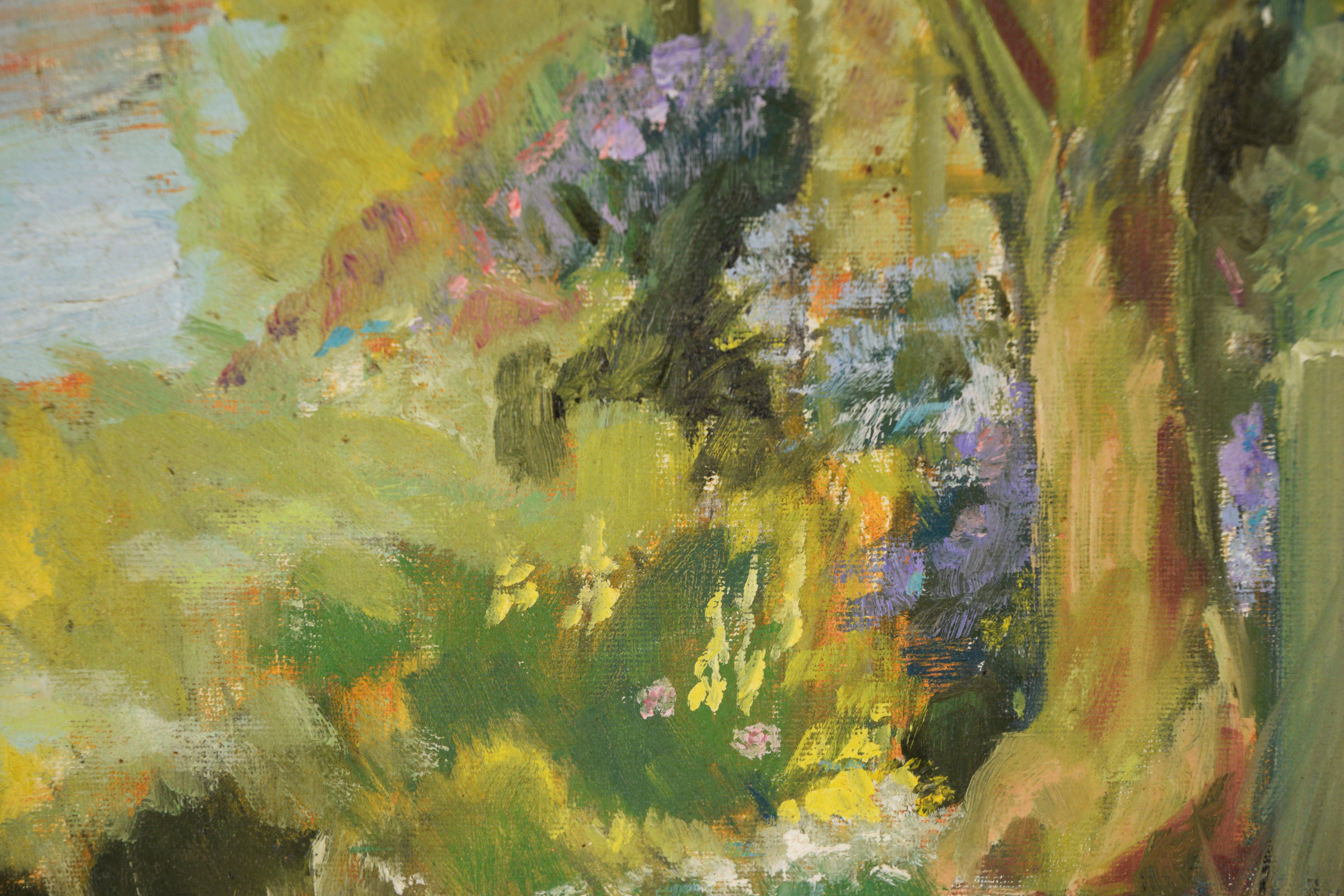 At The Waters Edge - Olio impressionista su tela originale del 1968 - Painting Impressionismo di Helen McCollum
