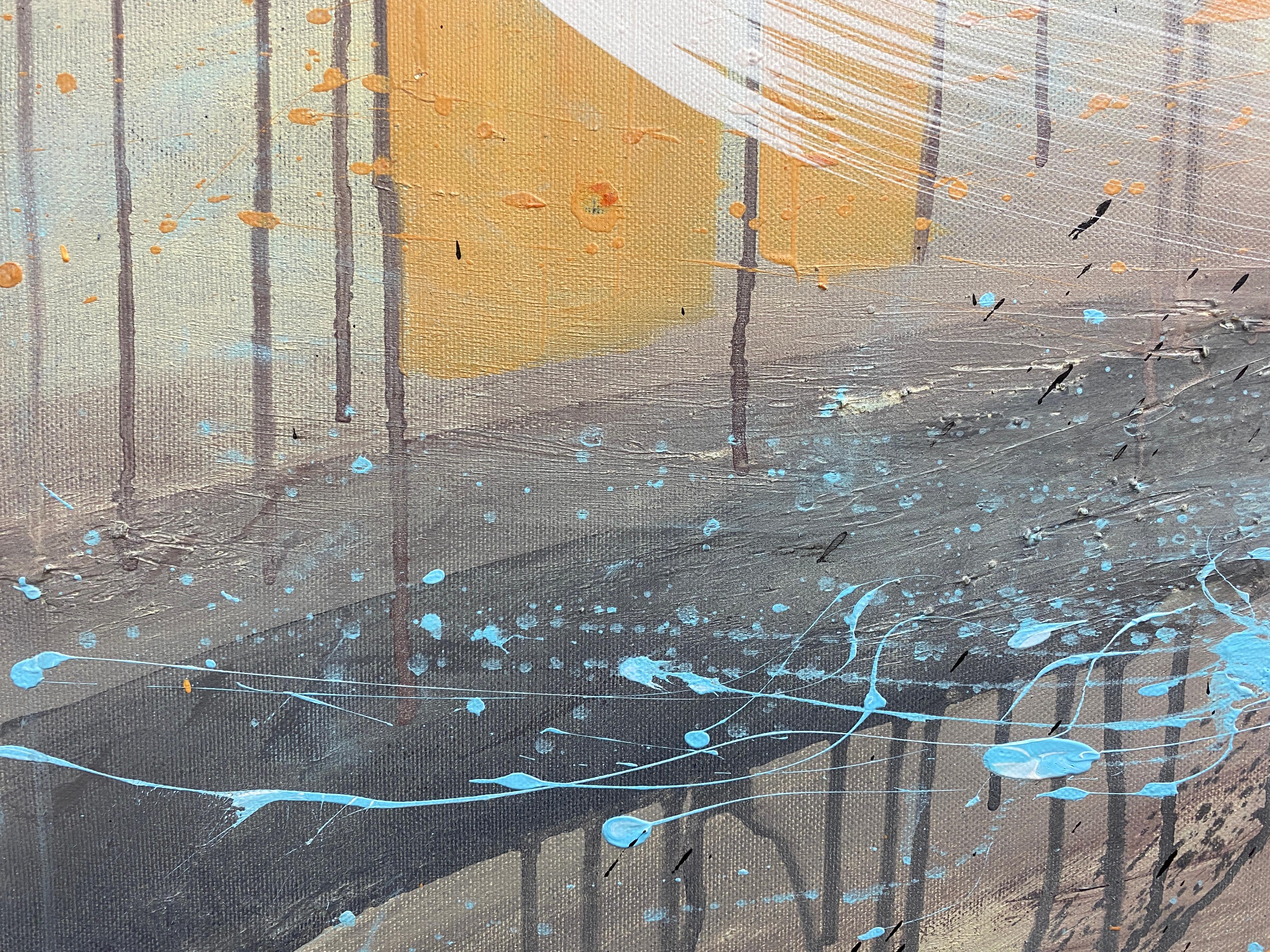 Authentic Desires/10 – Large Abstract Acrylic Painting in Beige, Blue and White (Grau), Landscape Painting, von HELEN MOUNT