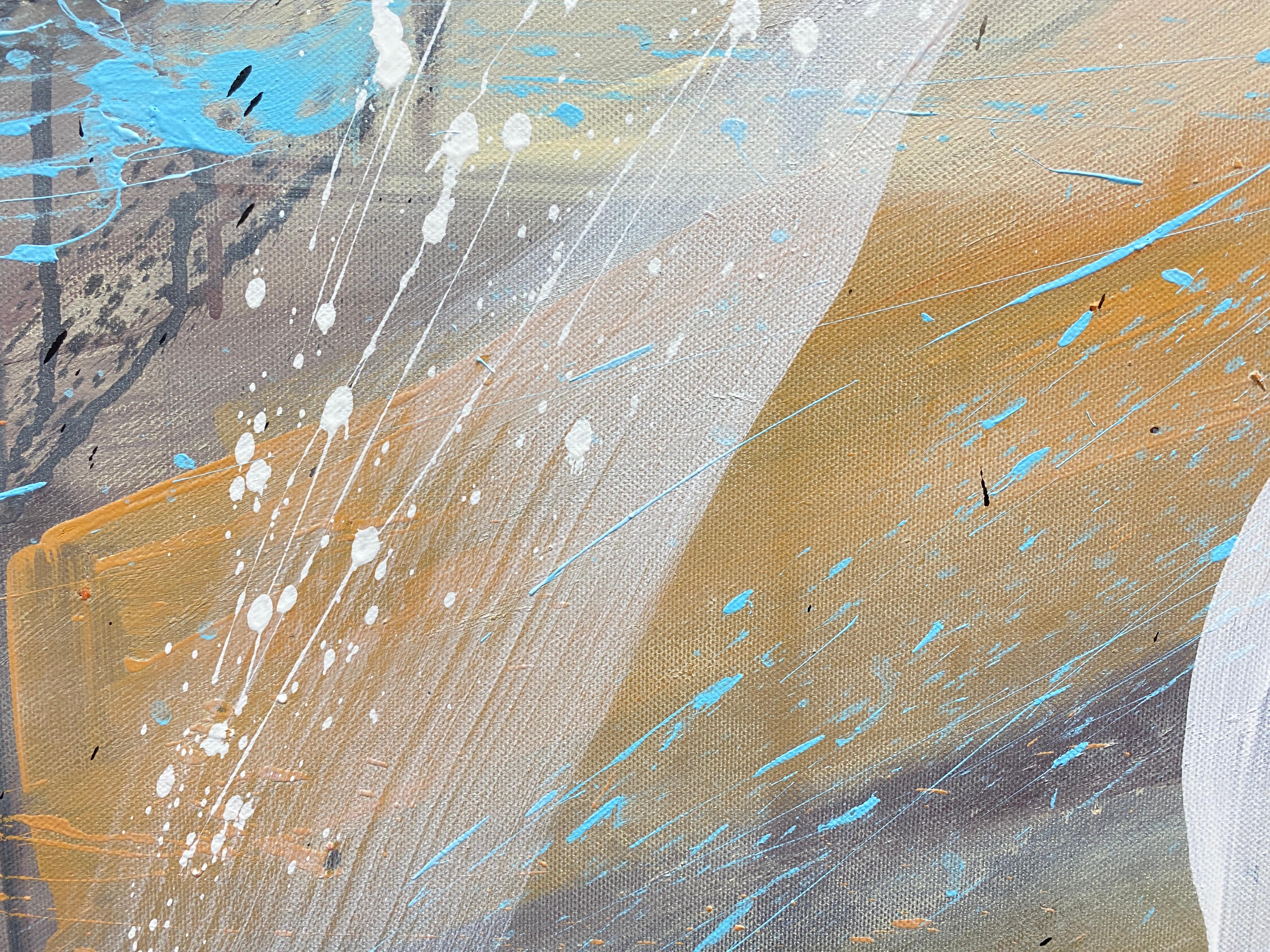 Authentic Desires/10 – Large Abstract Acrylic Painting in Beige, Blue and White im Angebot 1