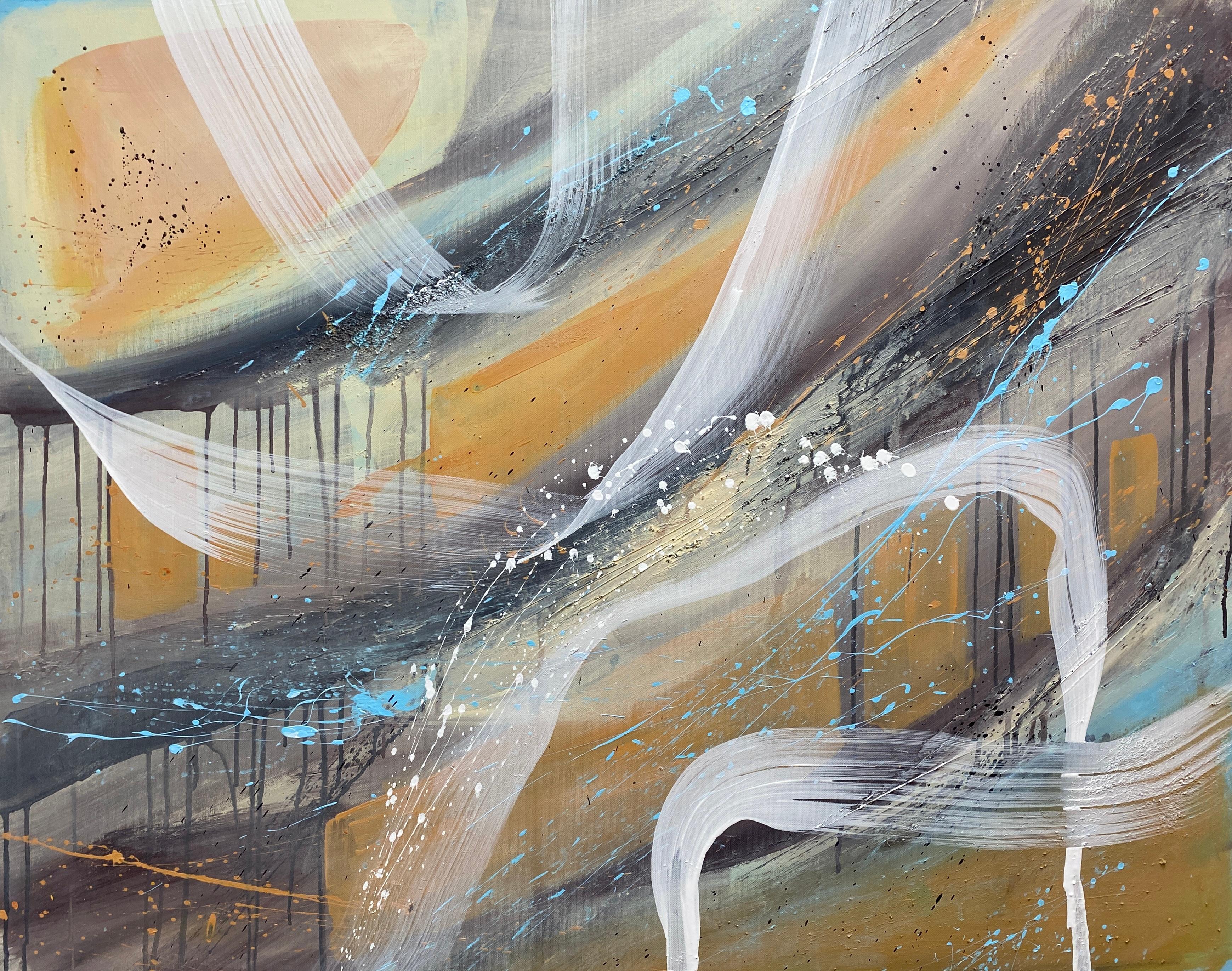 Authentic Desires/10 – Large Abstract Acrylic Painting in Beige, Blue and White