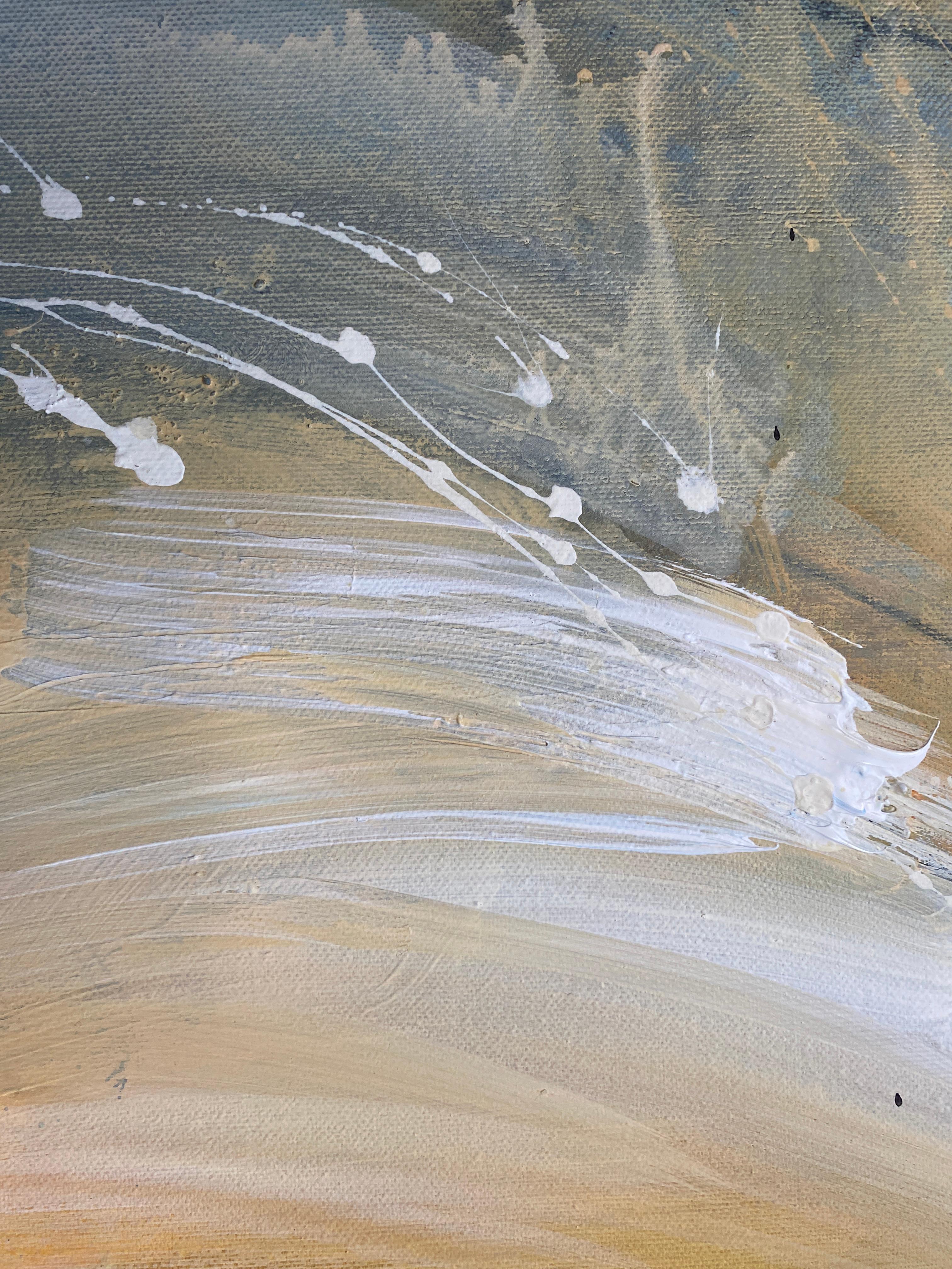 Authentic Desires/3 - Großes abstraktes Acrylgemälde in Beige, Blau und Weiß (Grau), Landscape Painting, von HELEN MOUNT