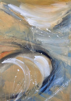 Authentic Desires/3 – Large Abstract Acrylic Painting in Beige, Blue and White