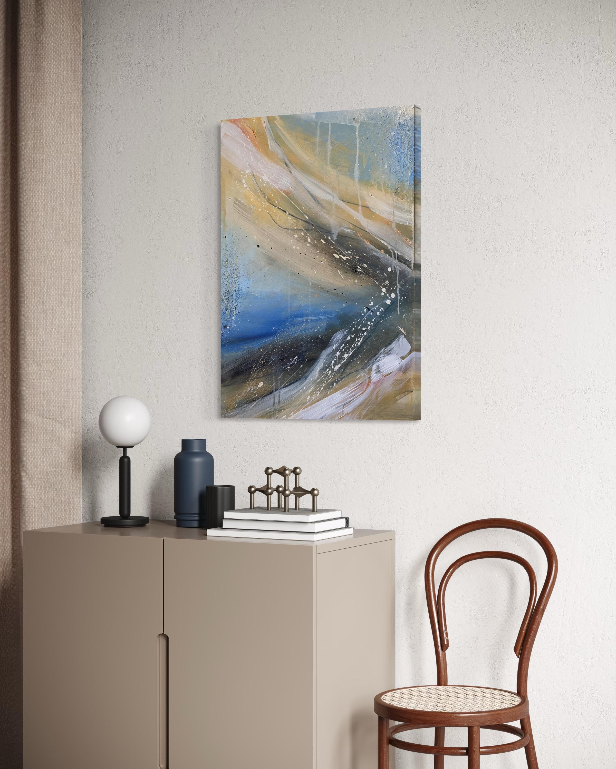 Authentic Desires/4 – Large Abstract Acrylic Painting in Beige, Blue and White im Angebot 9