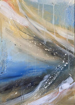 Authentic Desires/4 – Large Abstract Acrylic Painting in Beige, Blue and White