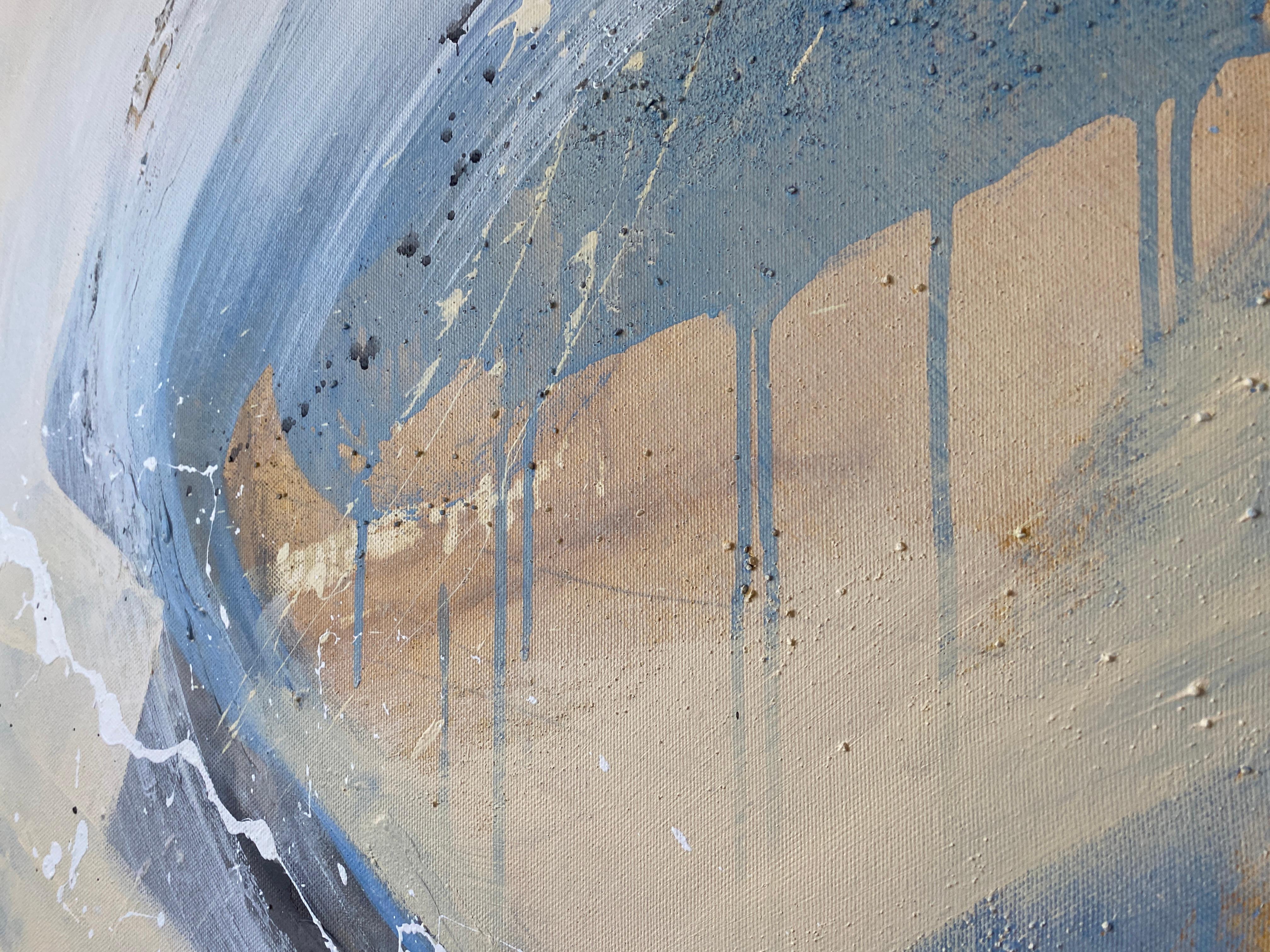 Authentic Desires/5 – Large Abstract Acrylic Painting in Beige, Blue and White For Sale 8