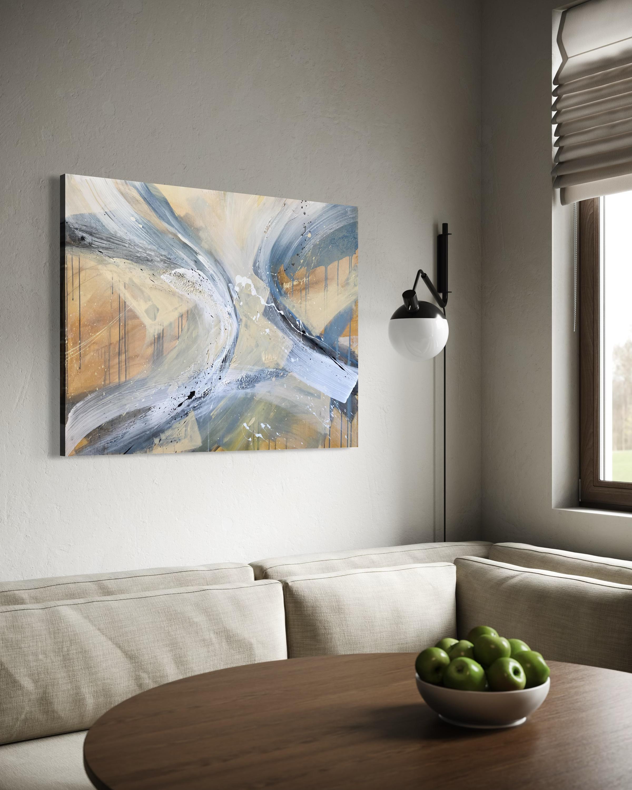 Authentic Desires/5 – Large Abstract Acrylic Painting in Beige, Blue and White For Sale 11