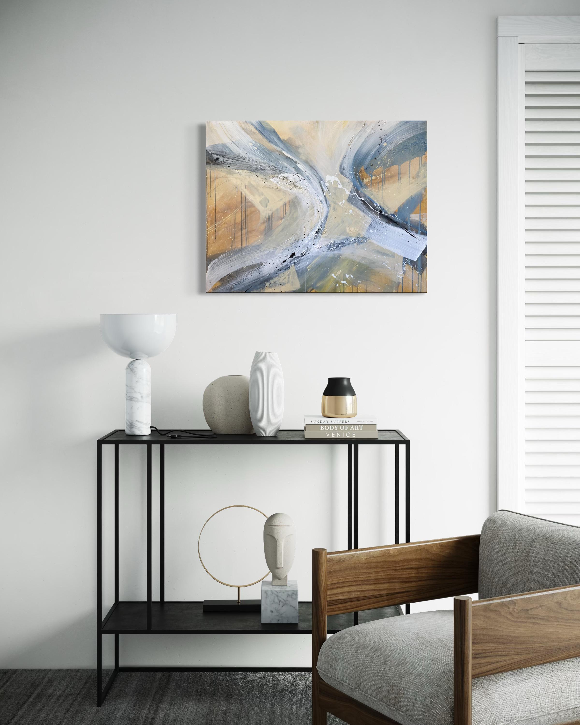 Authentic Desires/5 – Large Abstract Acrylic Painting in Beige, Blue and White For Sale 15
