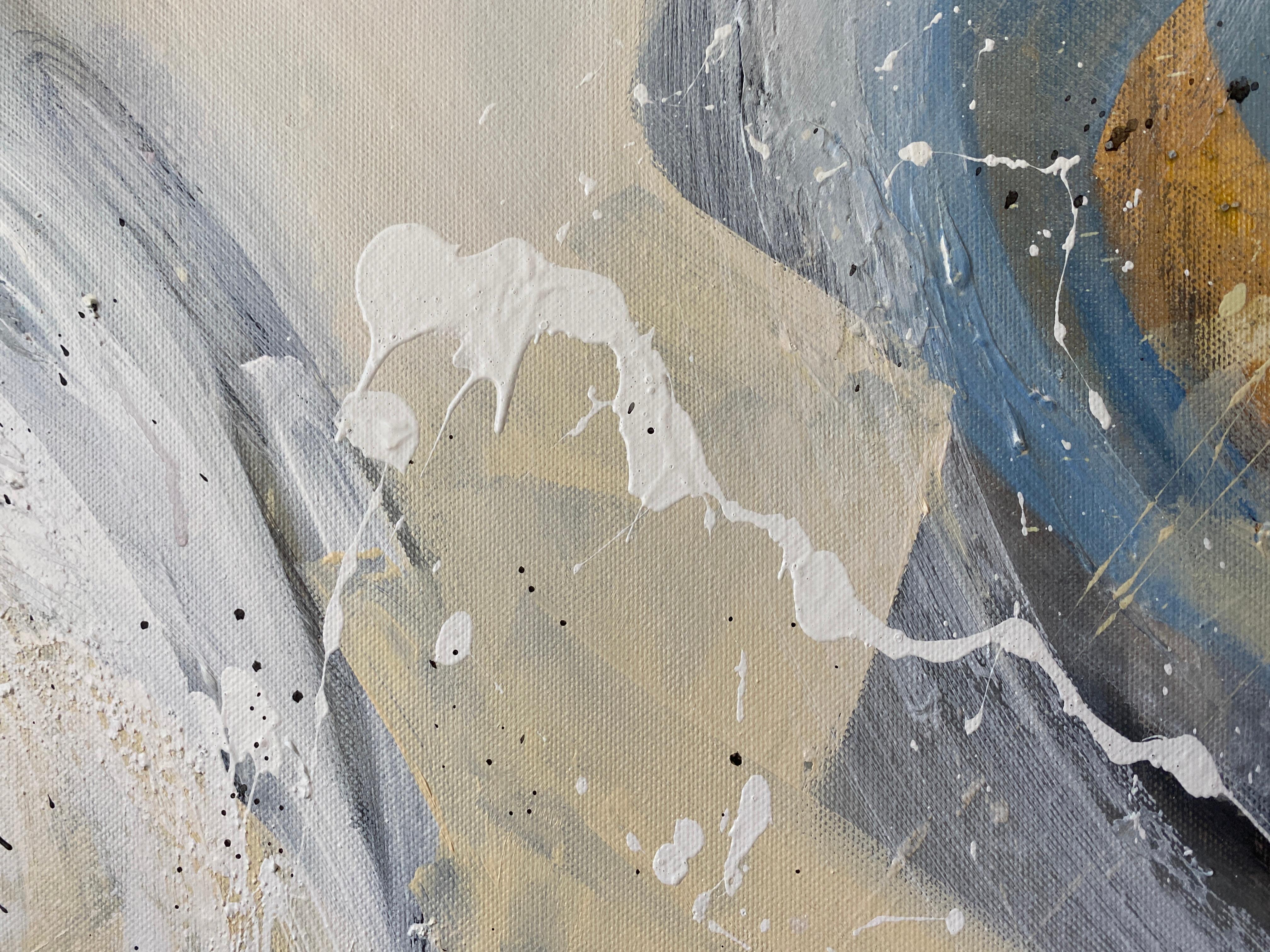 Authentic Desires/5 – Large Abstract Acrylic Painting in Beige, Blue and White For Sale 6