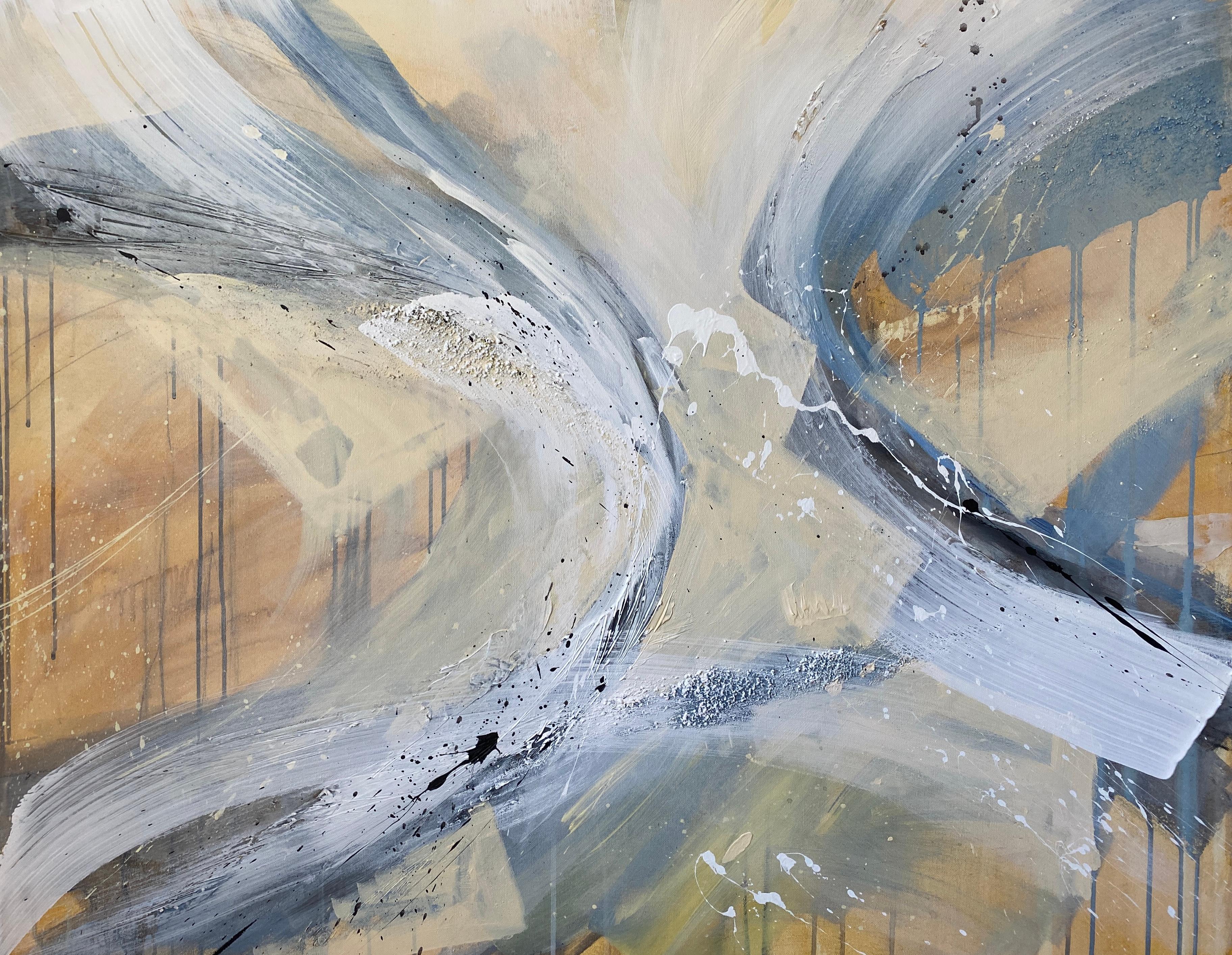 HELEN MOUNT Landscape Painting - Authentic Desires/5 – Large Abstract Acrylic Painting in Beige, Blue and White
