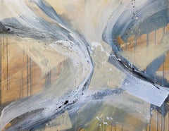 Authentic Desires/5 - Großes abstraktes Acrylgemälde in Beige, Blau und Weiß