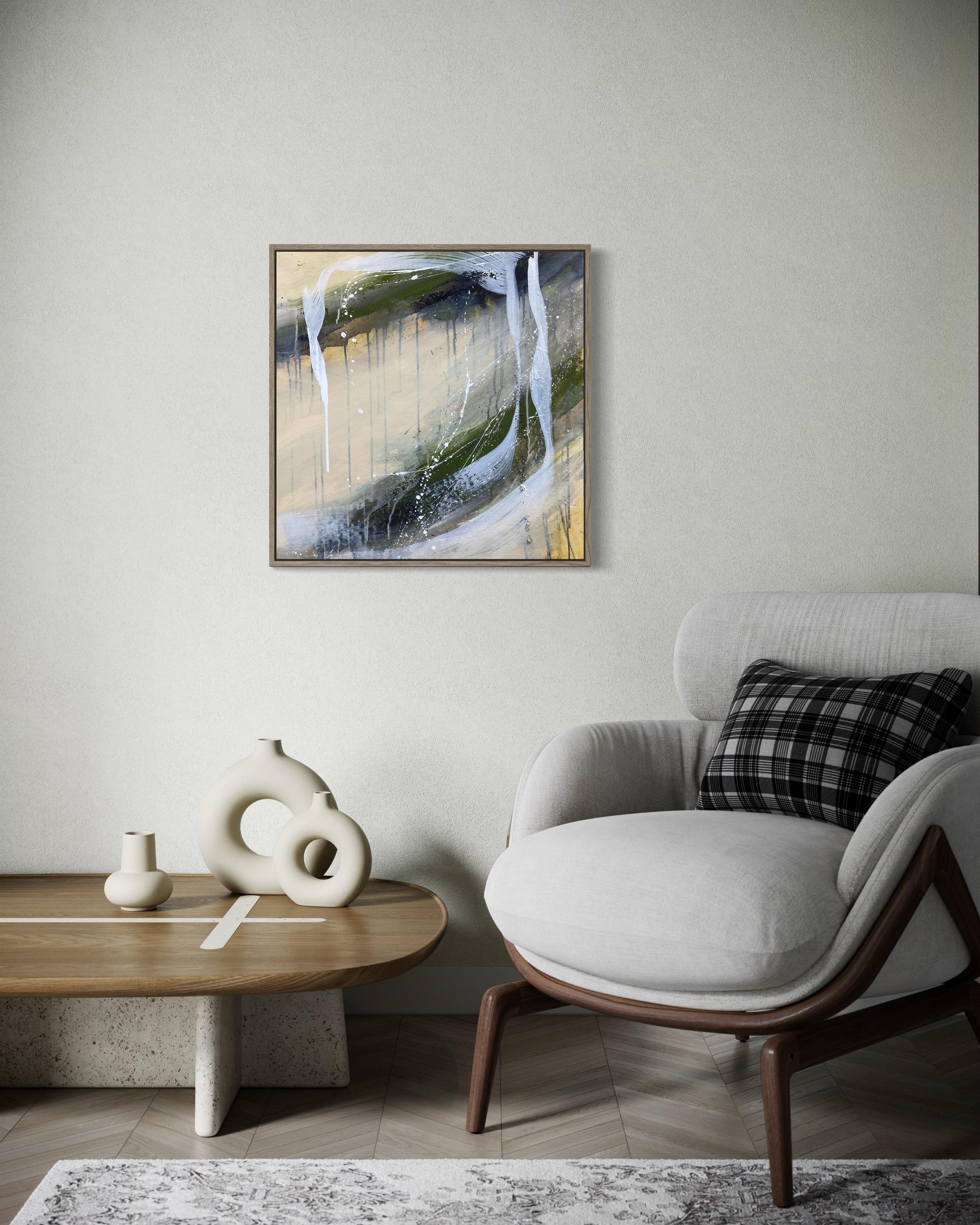 Authentic Desires/6 - Abstrakte Acrylmalerei in Beige, Weiß und Olivgrün im Angebot 6