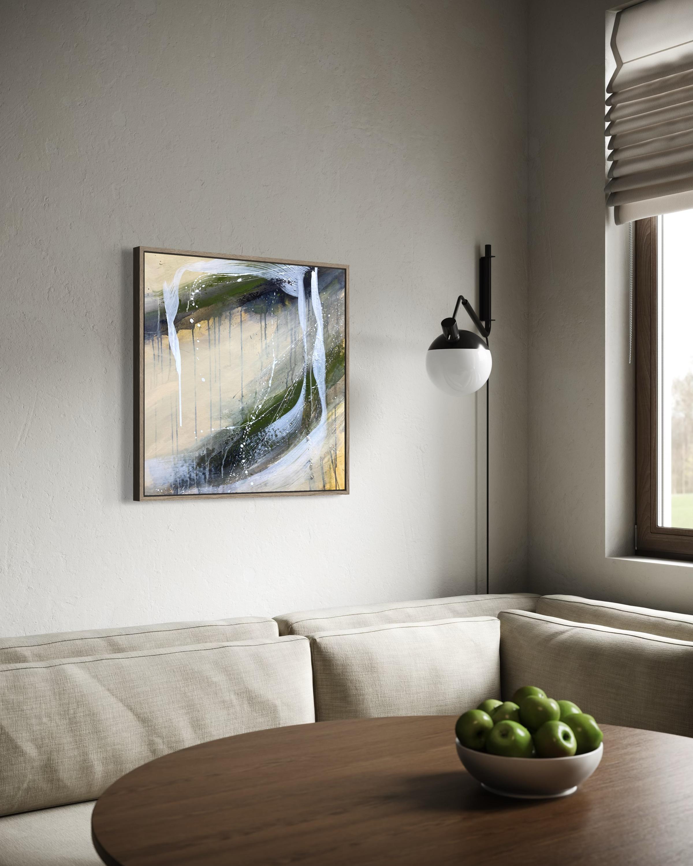 Authentic Desires/6 - Abstrakte Acrylmalerei in Beige, Weiß und Olivgrün im Angebot 7